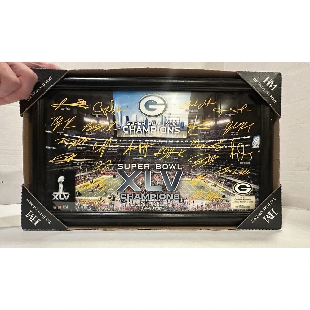 Green Bay Packers Highland Mint 2010 Super Bowl XLV Facsimile Signatures Framed